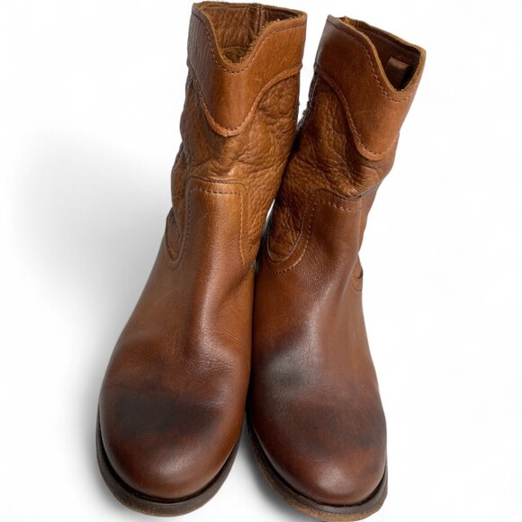 Frye Cara Leather Roper Cognac Brown Ankle Boots Western Women's 9 B - Picture 5 of 16